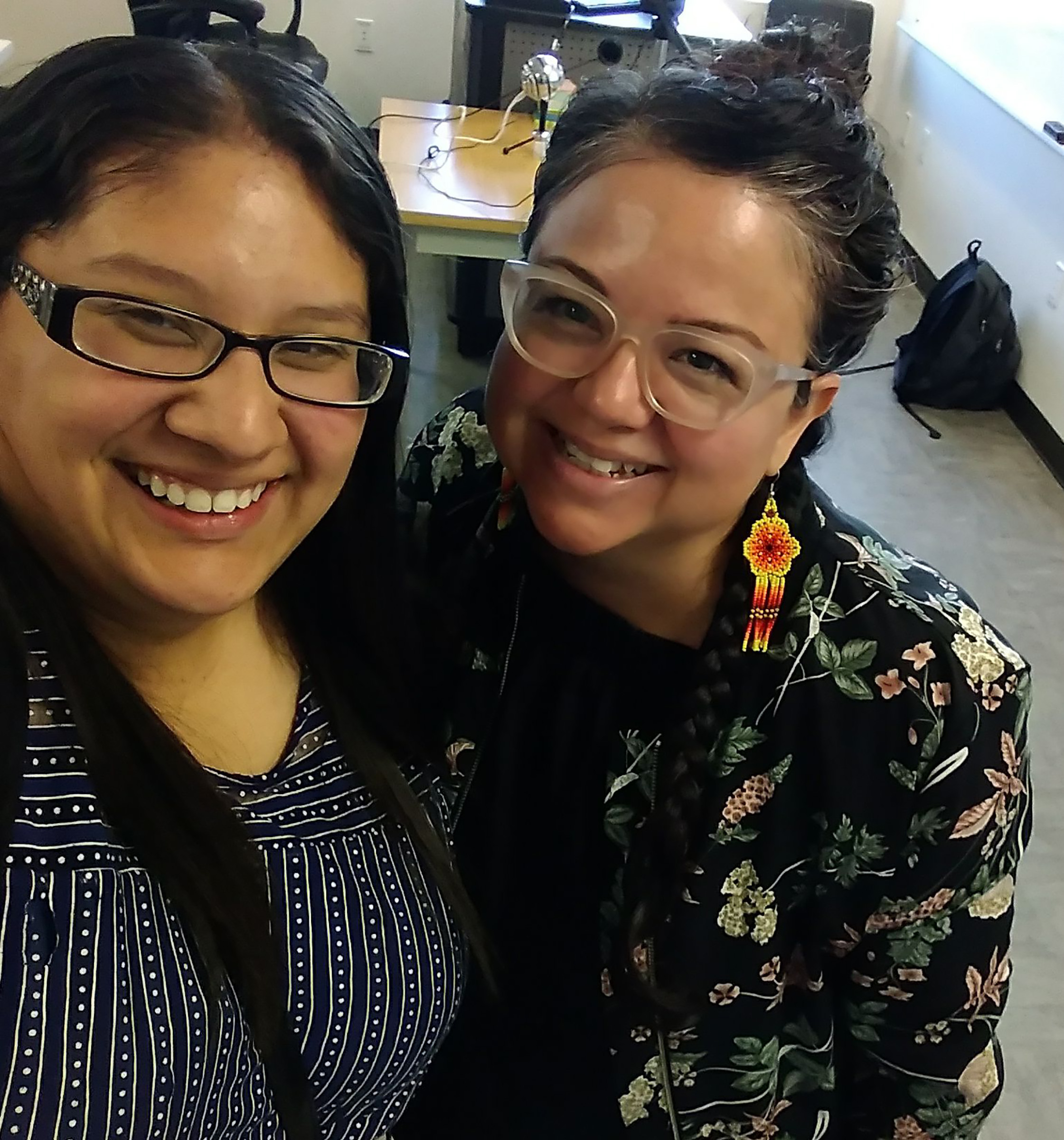 In 2018, Yesenia (right) visited Heritage to present a guest lecture as part of the RadLab project. She met with students like Cecilia De la Mora (left) and spoke about migration in the Yakima Valley.