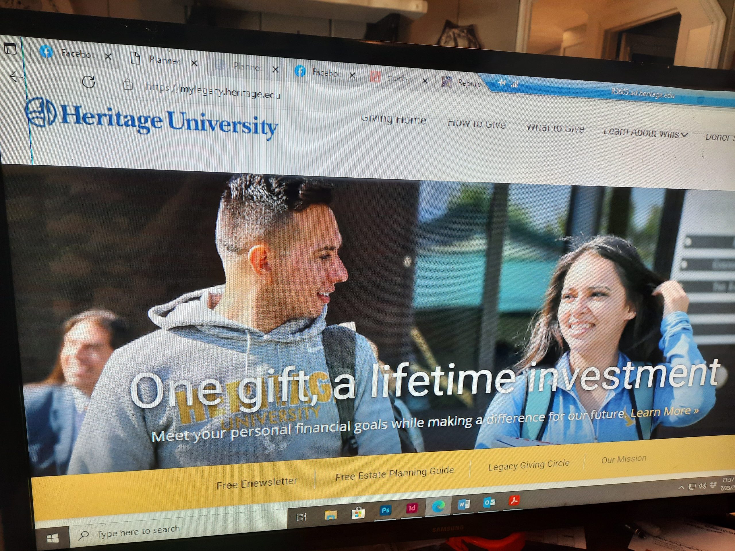 A screen capture of the MyGiving webpage on the Heritage University website