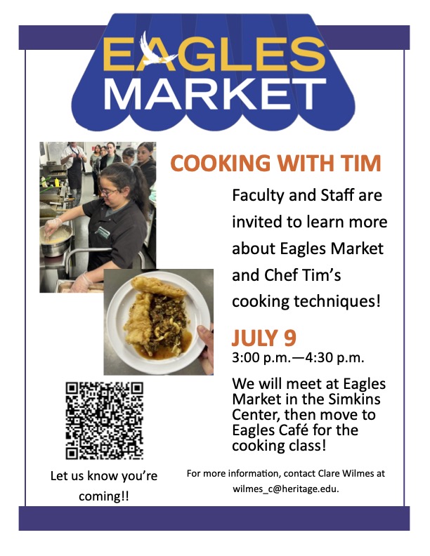 cooking class announcement with pictures of people cooking and a QR code
