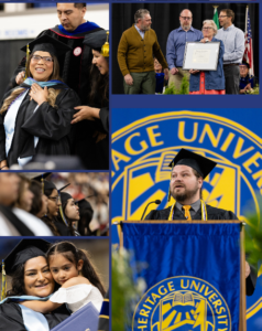 A collage of students attending a graduation ceremony