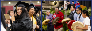 A collage of students attending a graduation ceremony