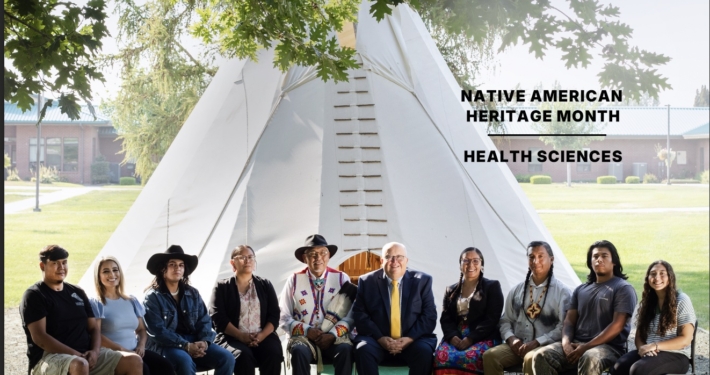 A magazine cover with a group of people sitting on chairs in front of a tipi