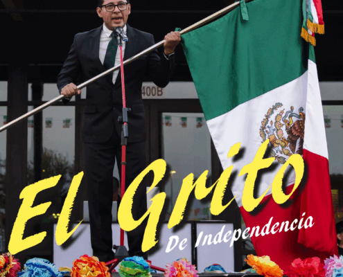 A person holding a flag