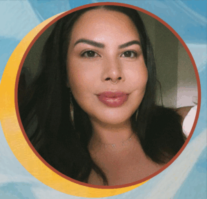 A woman pictured in a circle