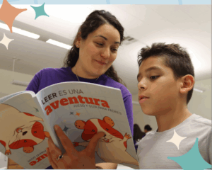 A person and a child reading a book