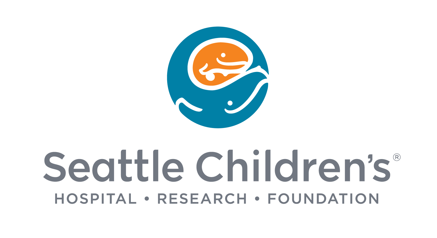 Logo featuring a stylized blue hand cradling an orange infant, representing care and protection. Text below reads 
