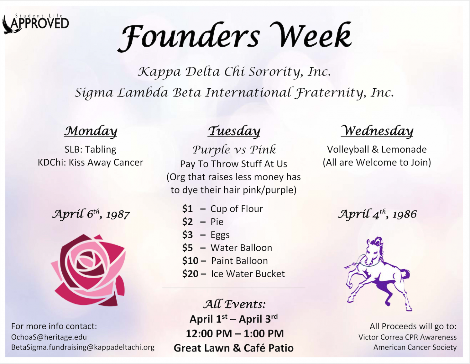 Founders Week Tabling/Kiss Away Cancer Heritage University